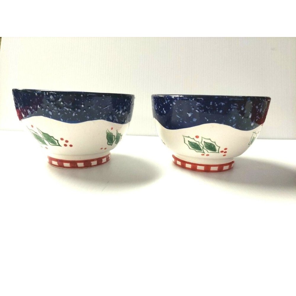 VTG Smuckers Lot of 2 Holiday Ice Cream Bowl Holly‎ Cup Dessert Bowls Scoop